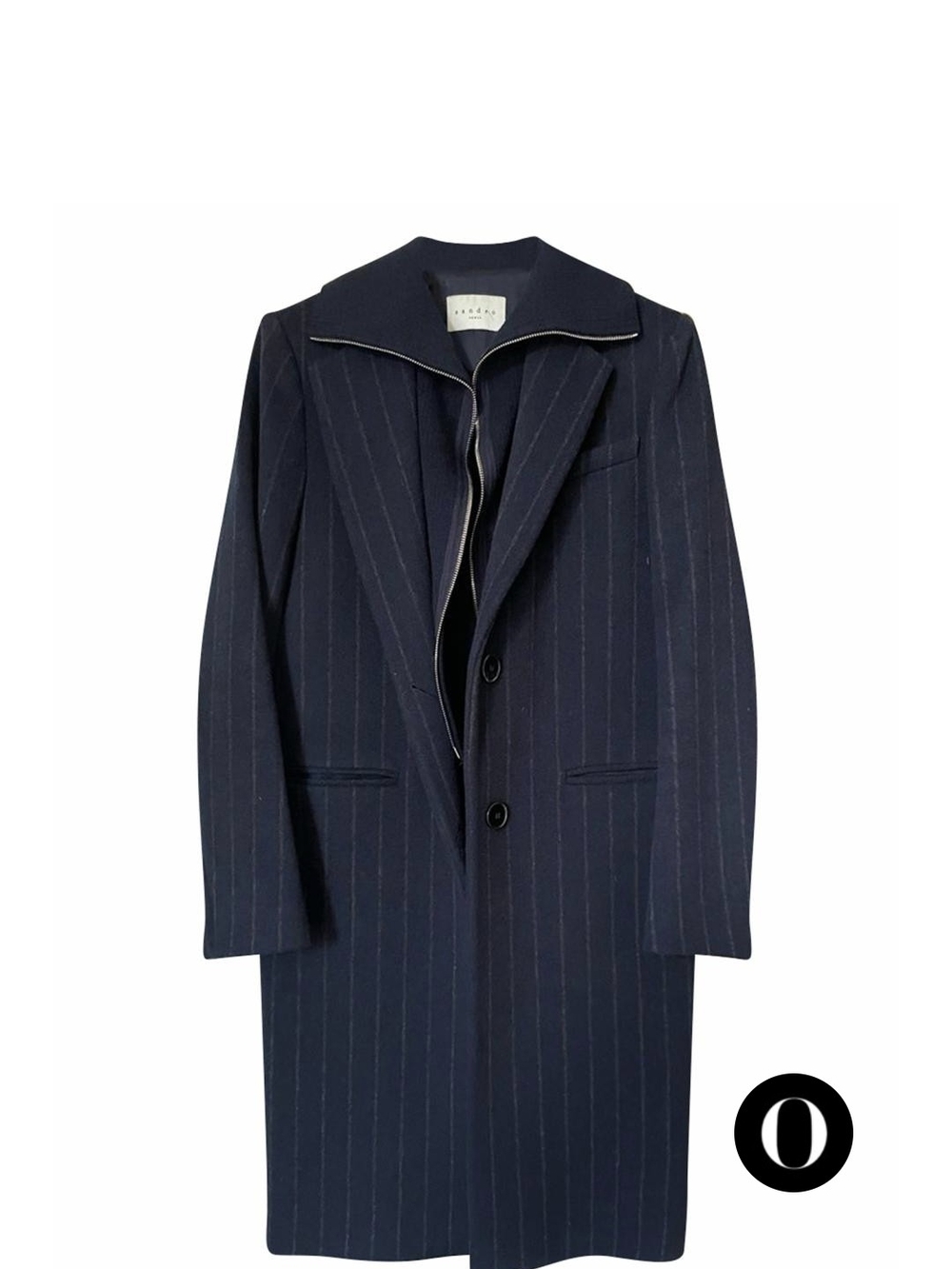 Sandro Paris Navy Pinstripe Long Coat